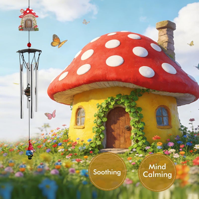 Howarmer Wind Chimes for Outside 24" Mushroom Wind Chimes Outdoor Home Patio Garden Decor Windchimes Outdoors Gift Ideas for Women Mom Grandma Sisters - Image 4